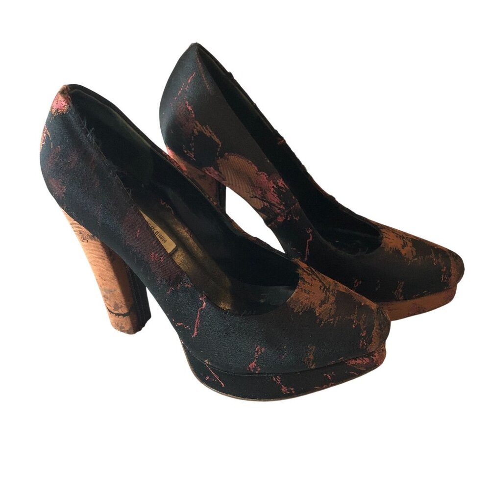 Kathryn Amberleigh Platform Pumps Heels Jacquard Black Brown 6.5